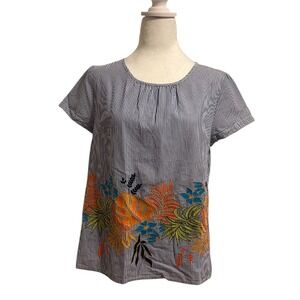 Crown & Ivy embroidered‎ summer cotton top blue orange green beach resort